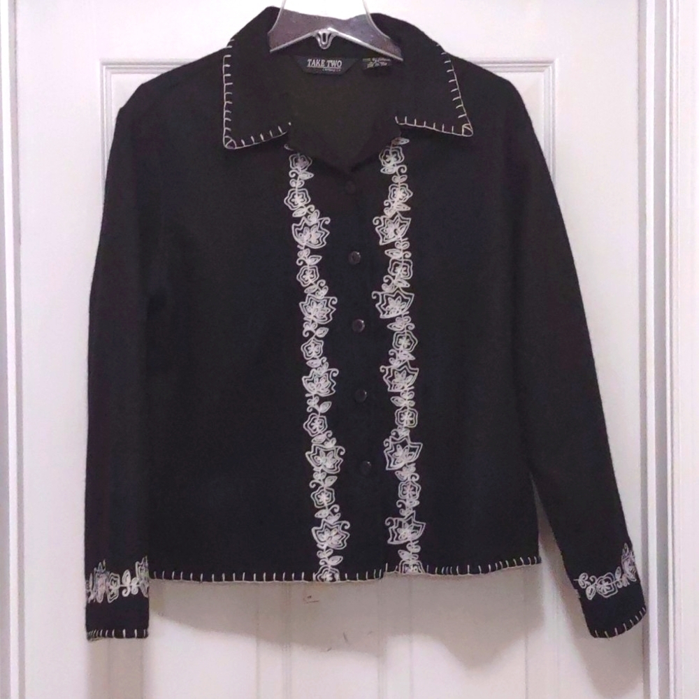 Take Two Black with White Wool Blend Jacket Size M